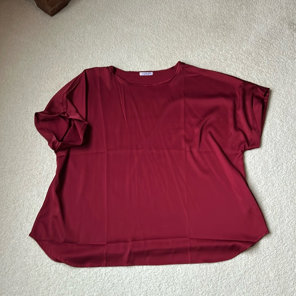 Dressy satin short sleeve blouse maroon women'ss 22W